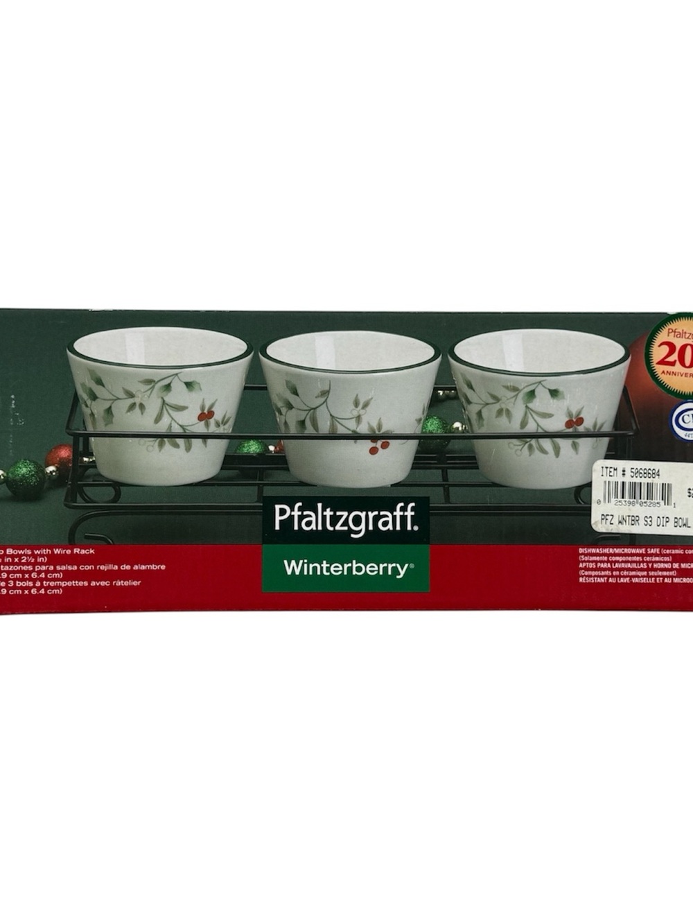 NIB Pfaltzgraff Winterberry Set of 3 Dip Bowls w/ Wire Rack, Holiday Serving